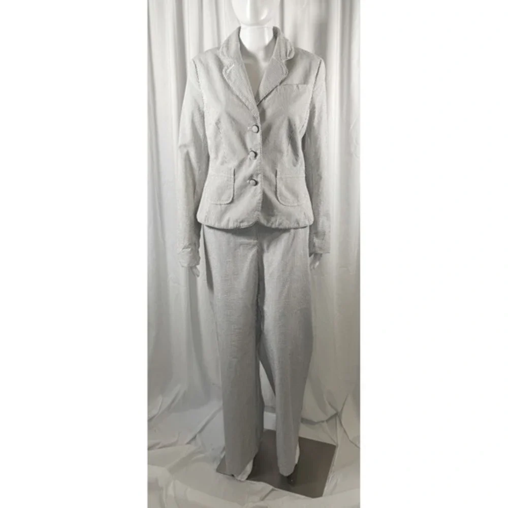 Ann Taylor Loft Seersucker‎ Wide Leg Striped Pants Blue White Cotton 12 86-37